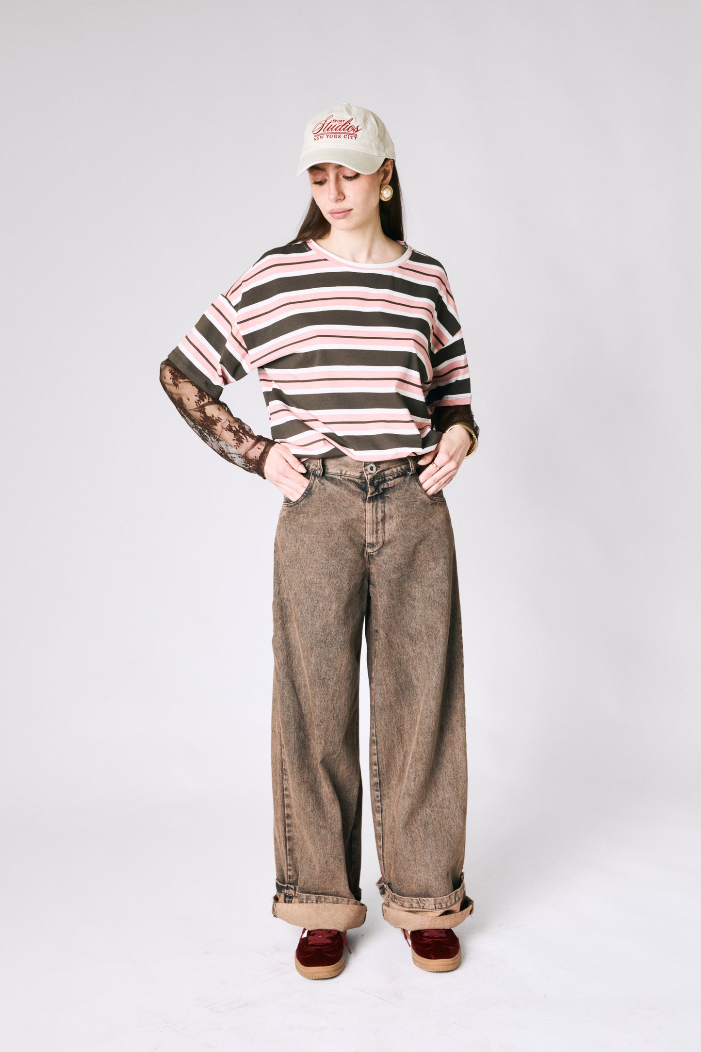 Jeans palazzo con risvolto