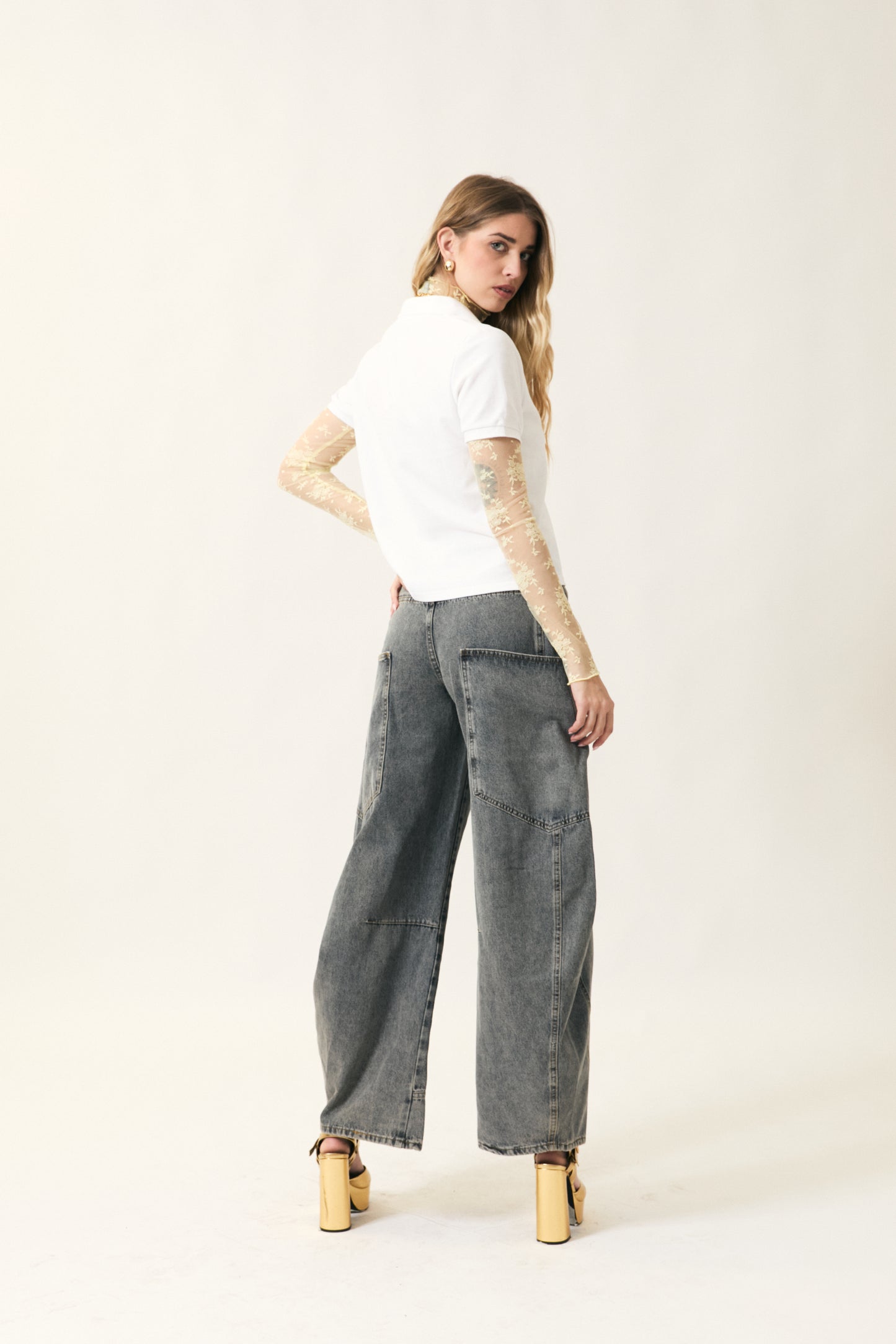 Polo crop tinta unita