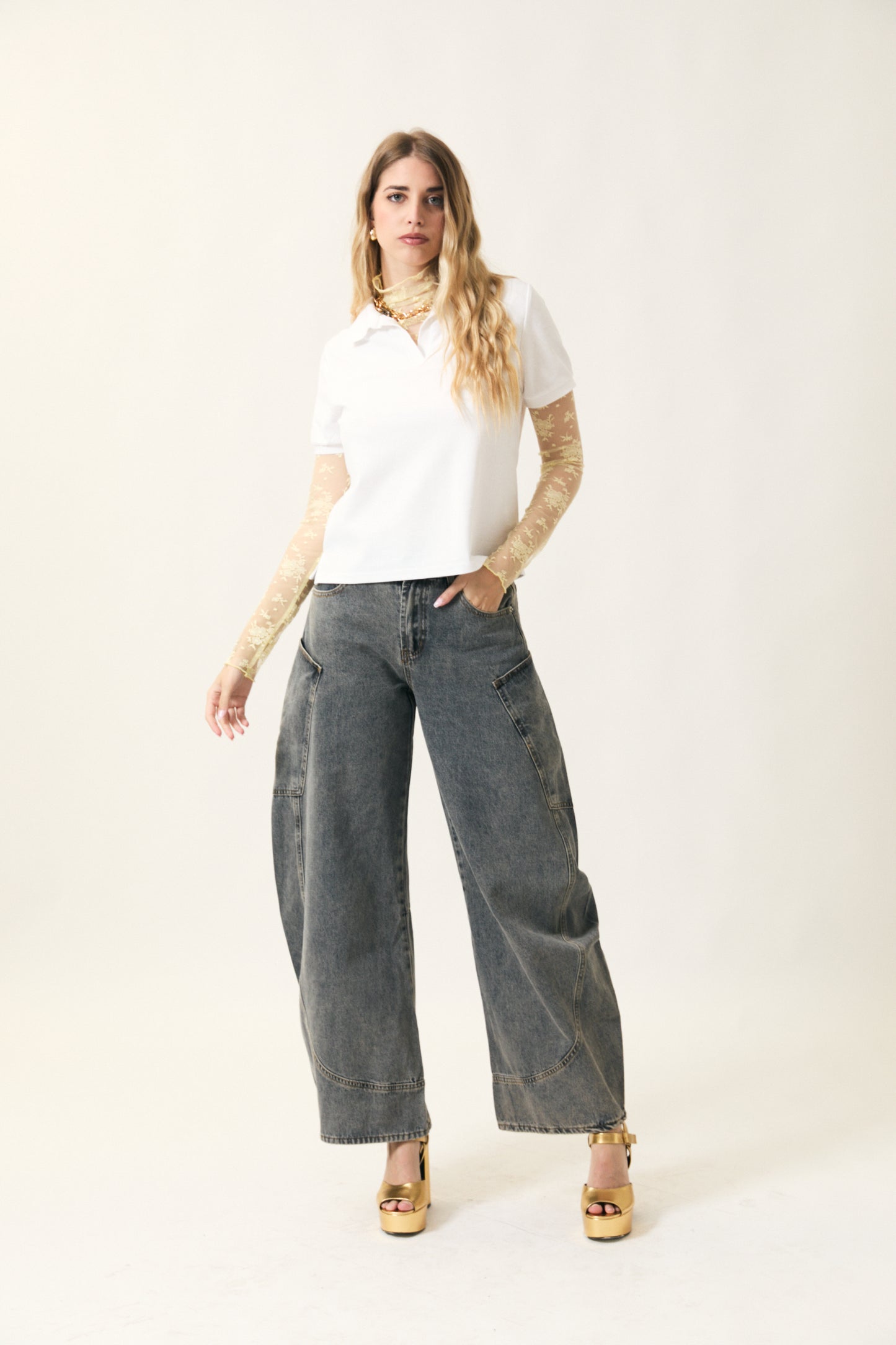 Polo crop tinta unita