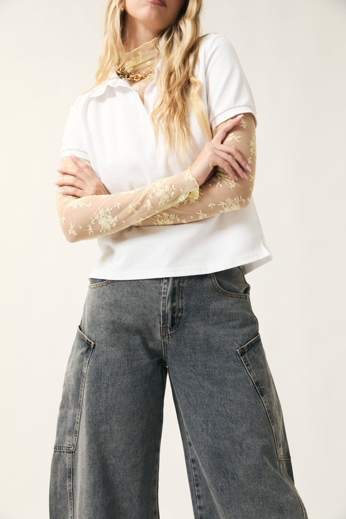 Polo crop tinta unita