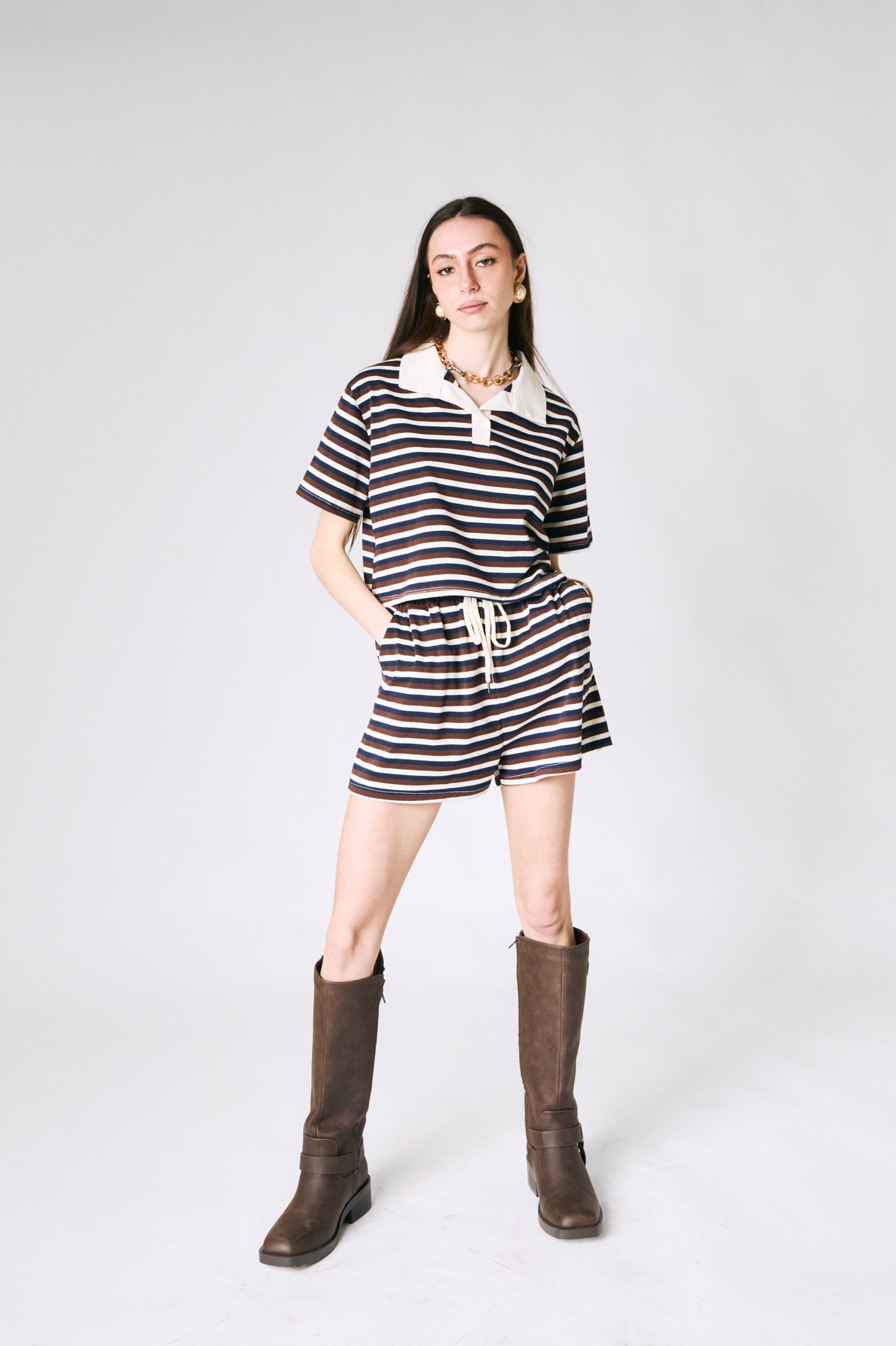 Completo rigato top polo