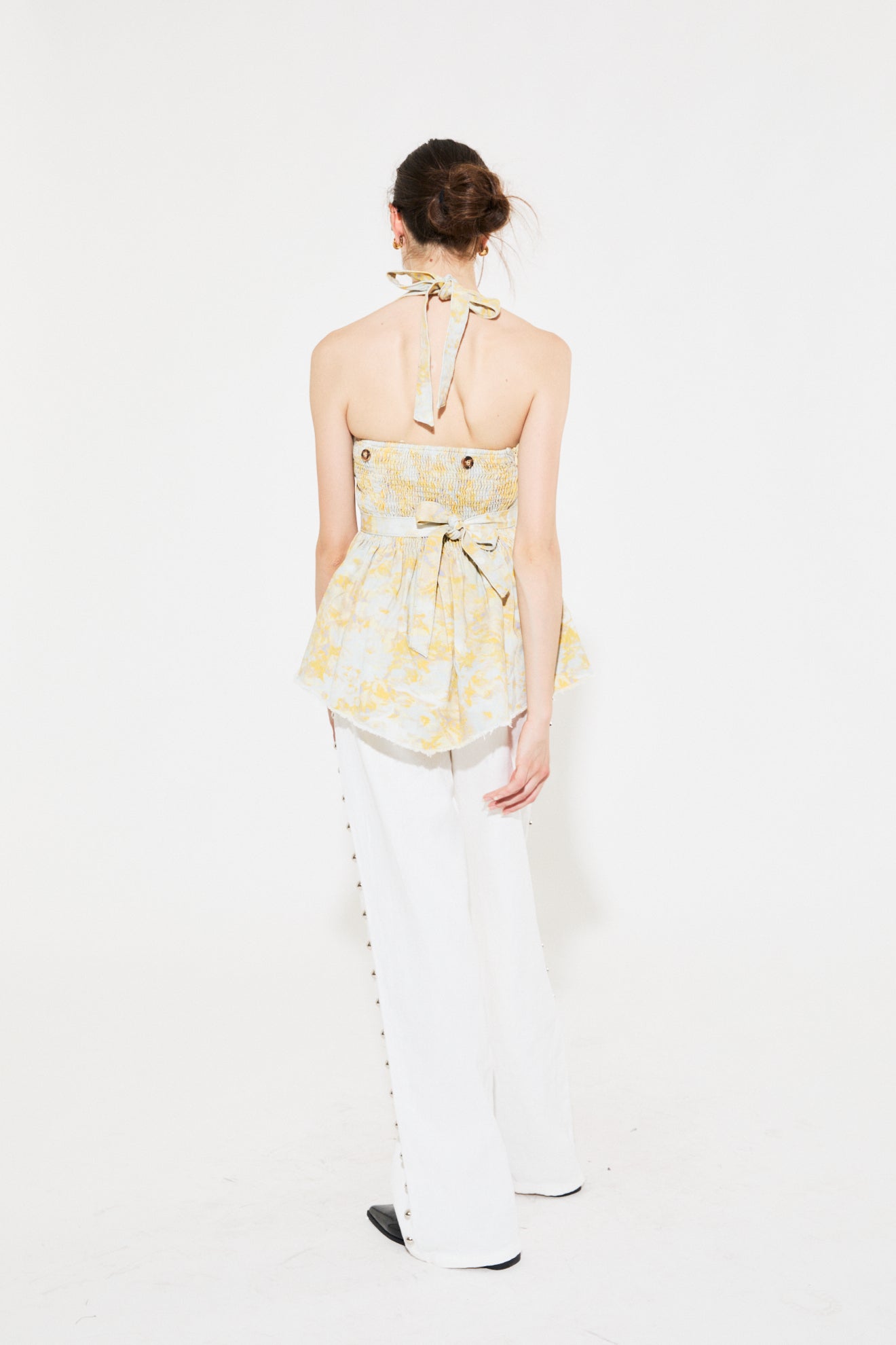 Top fascia in denim stampato