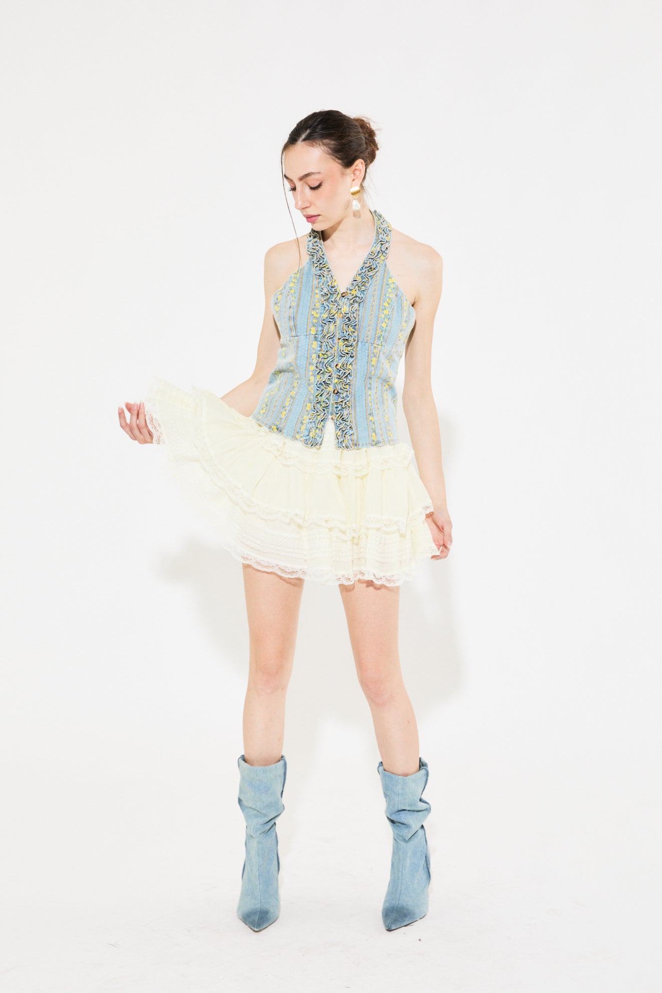 top denim stampato